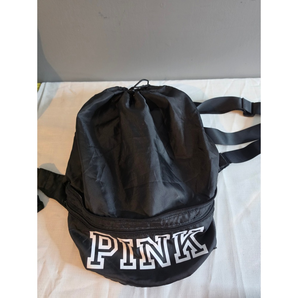 PINK Victoria's Secret Convertible Drawstring Backpack Waist Bag Black Ripstop